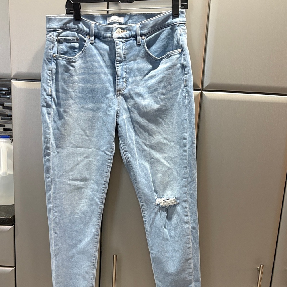 LOFT Light Blue Ripped Skinny Jeans